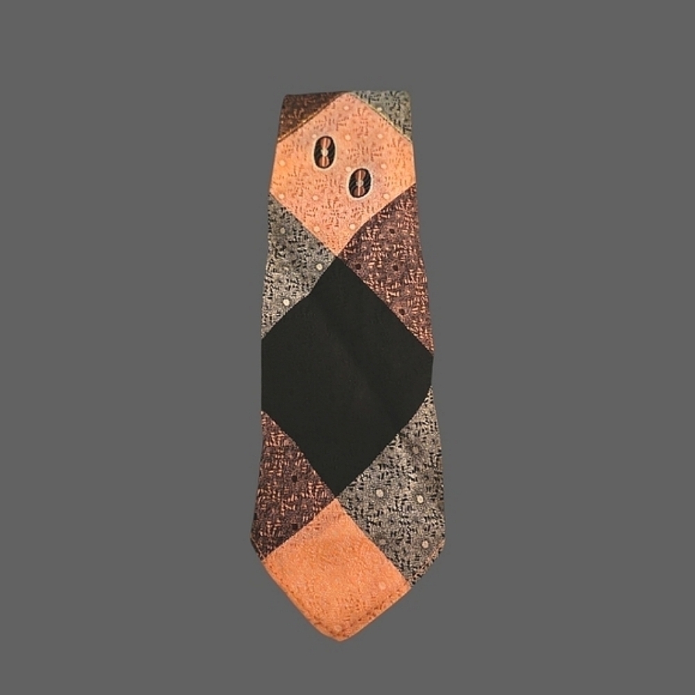 VTG REGAL 1950s Argyle Metallic Floral Brocade Tie